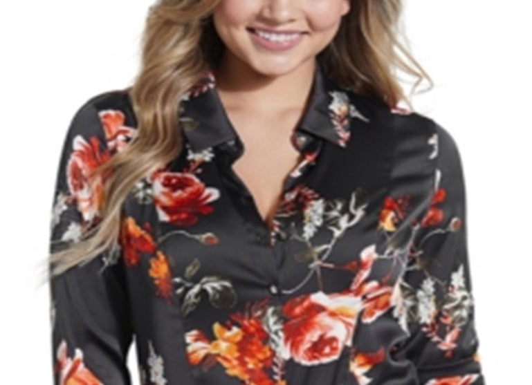 Blusa feminina Guss Cherlynn com botões e mangas compridas, cinza, tamanho médio