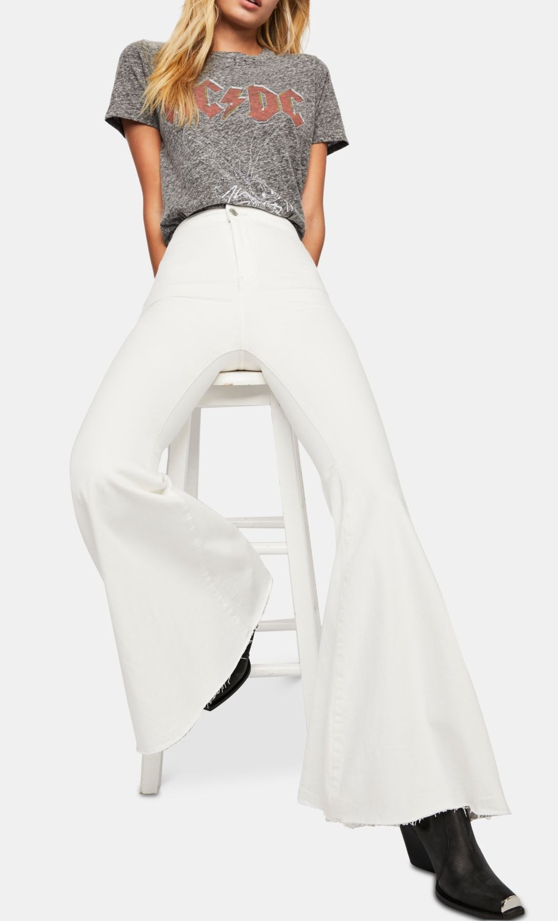 Calça Flare Just Float On de Cintura Alta Feminina da Free People, Branca, Tamanho 30