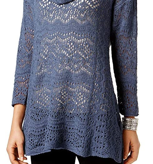 Suéter estampado com gola alta feminino Style &amp; Co, azul, tamanho XX-G