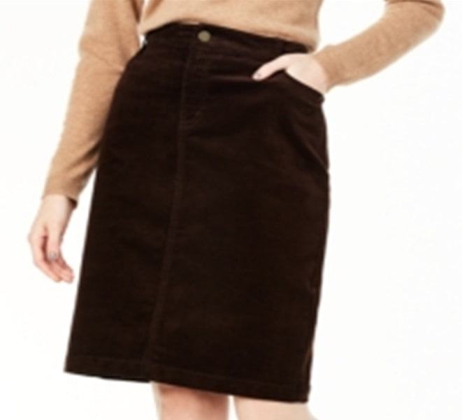 Saia de veludo cotelê com controle de barriga Charter Club feminina, marrom, tamanho 10