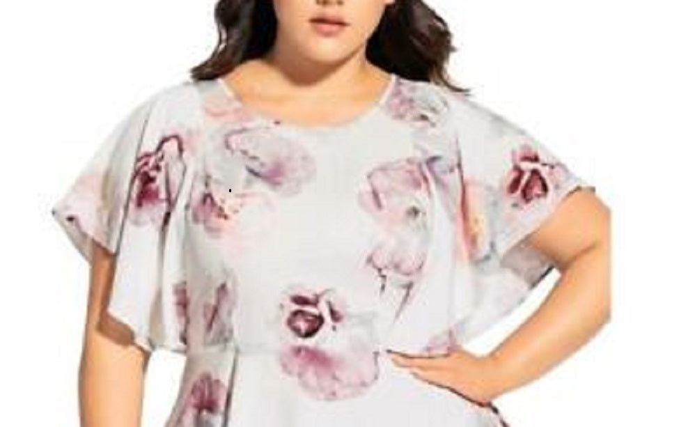 Blusa peplum texturizada floral feminina City Chic, branca, tamanho 14