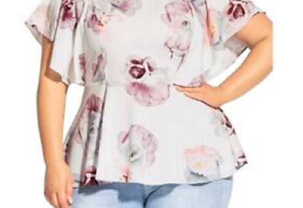 Blusa peplum texturizada floral feminina City Chic, branca, tamanho 14