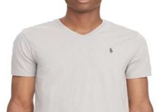 Camiseta Polo Ralph Lauren Masculina Classic Fit Gola V Cinza Tamanho Médio