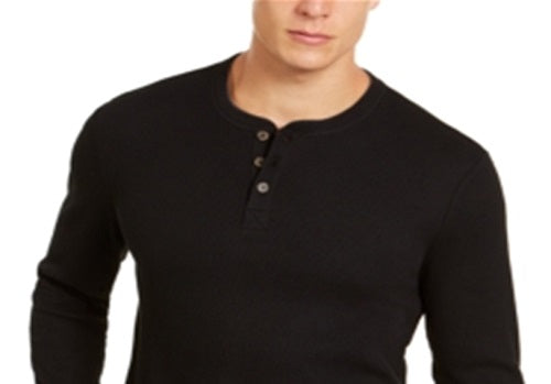 Camiseta masculina de manga comprida com botões Club Room, preta, tamanho pequeno