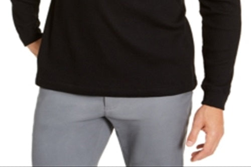 Camiseta masculina de manga comprida com botões Club Room, preta, tamanho pequeno