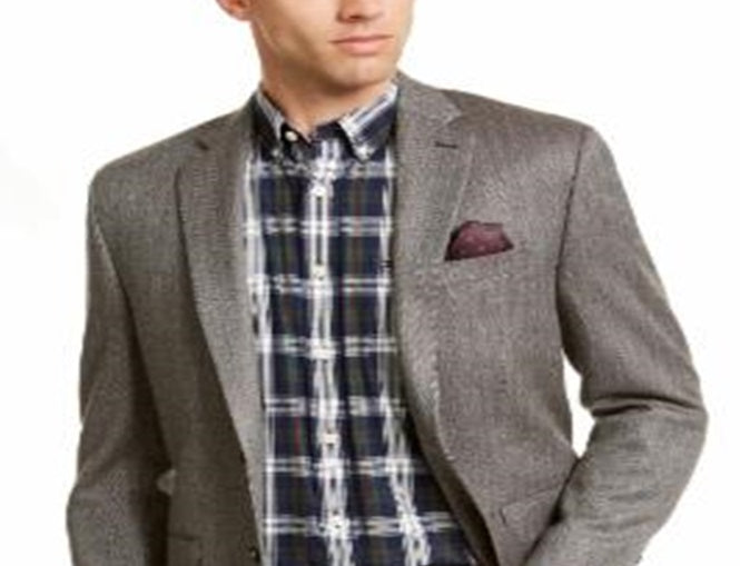 Blazer masculino Ralph Lauren em lã mista, espinha de peixe, marrom, tamanho 50