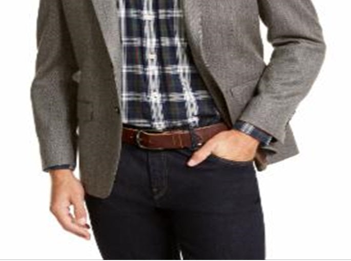 Blazer masculino Ralph Lauren em lã mista, espinha de peixe, marrom, tamanho 50