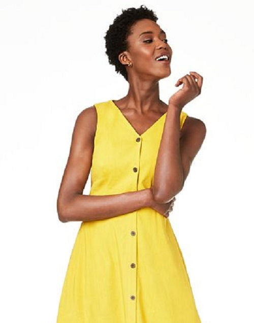 Vestido feminino Alfani com decote em V, sem mangas, com botões, amarelo, tamanho 18