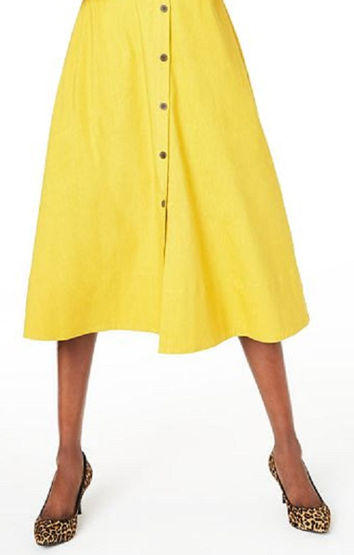 Vestido feminino Alfani com decote em V, sem mangas, com botões, amarelo, tamanho 18