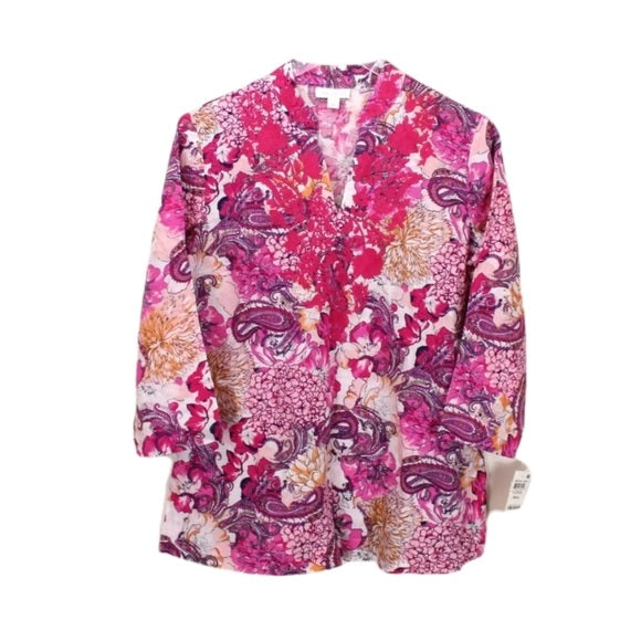 Túnica feminina estampada com acabamento bordado Charter Club, rosa, tamanho P
