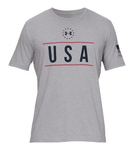 Camiseta masculina com estampa Freedom Logo da Under Armour, cinza, tamanho X-G