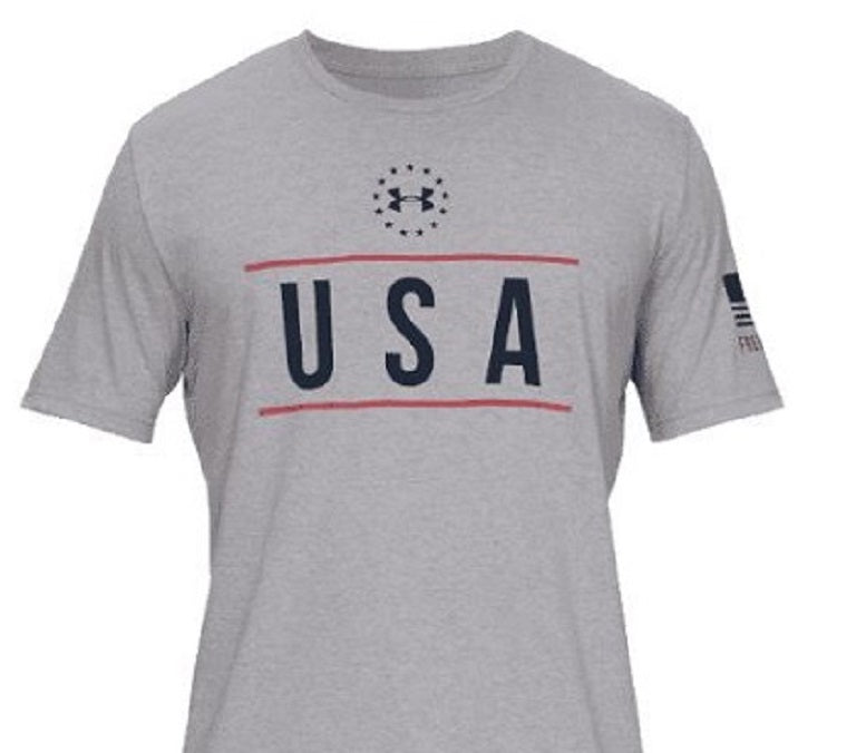 Camiseta masculina com estampa Freedom Logo da Under Armour, cinza, tamanho X-G