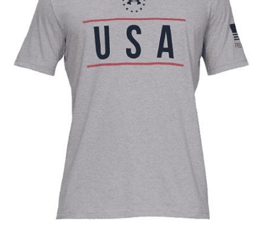 Camiseta masculina com estampa Freedom Logo da Under Armour, cinza, tamanho X-G
