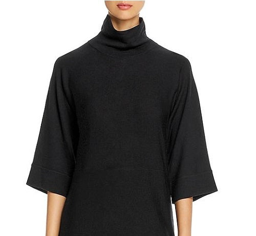 Vestido midi de lã com gola falsa Eileen Fisher feminino, preto, tamanho grande