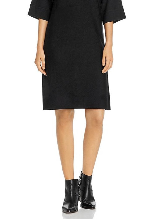 Vestido midi de lã com gola falsa Eileen Fisher feminino, preto, tamanho grande