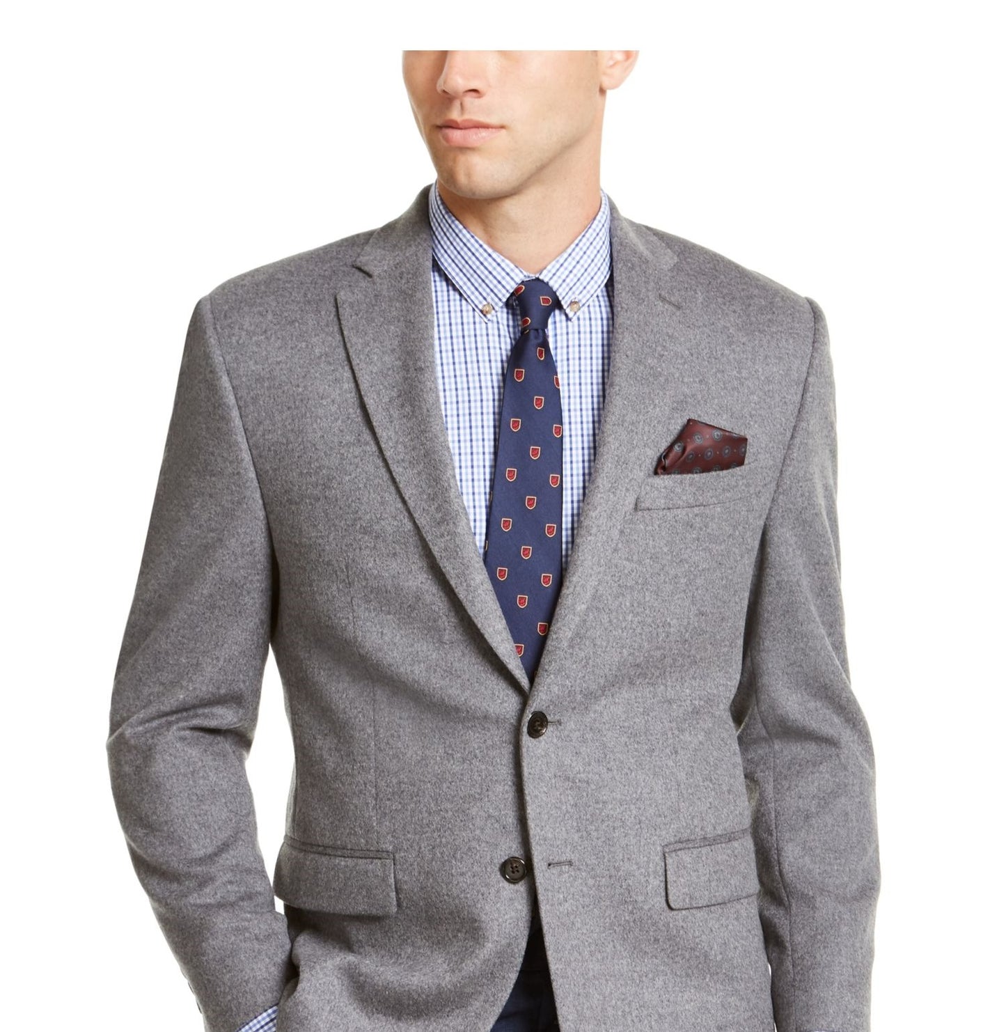 Casaco masculino Ralph Lauren de lã mesclada com botões, cinza, tamanho 42