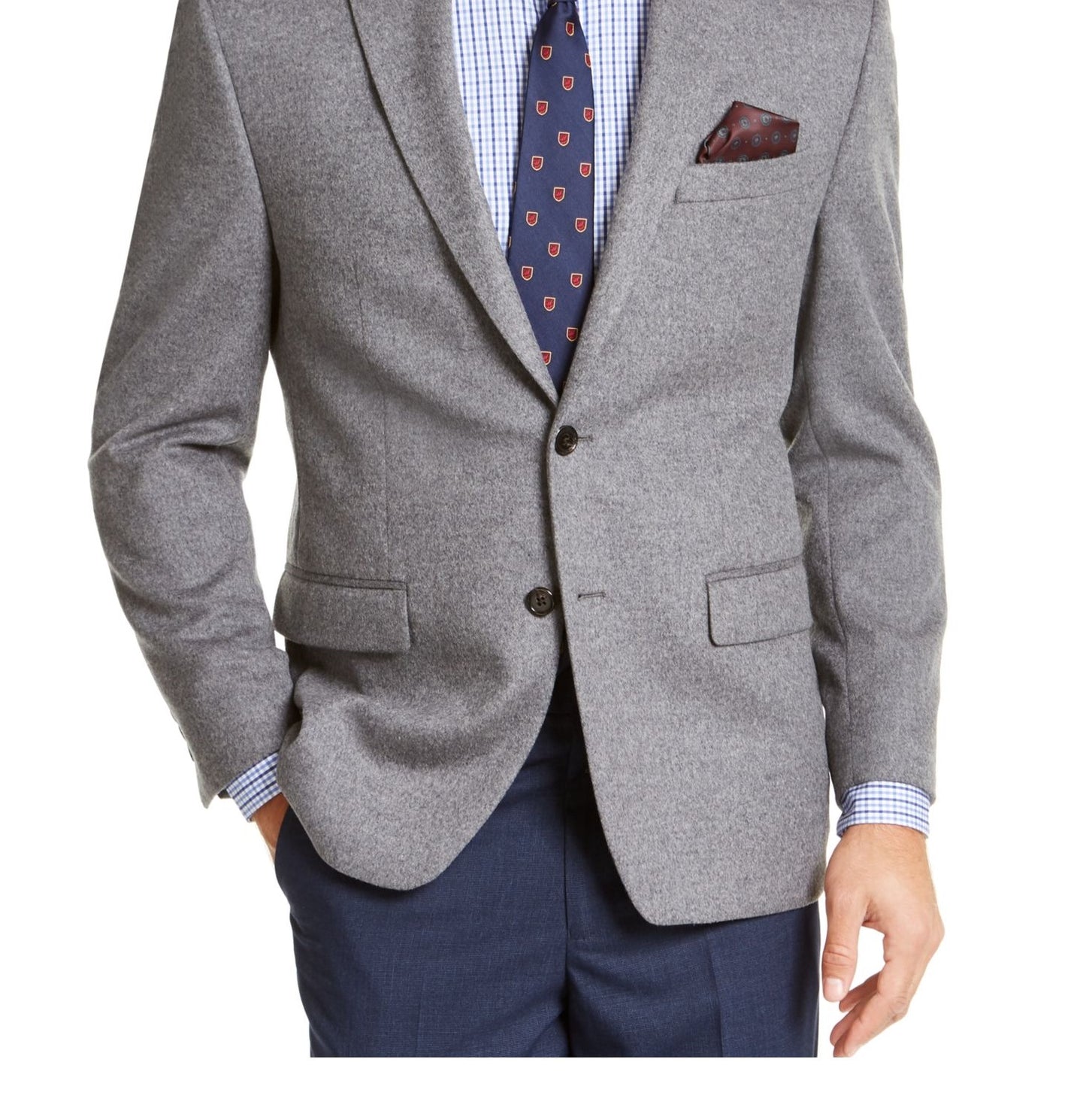 Casaco masculino Ralph Lauren de lã mesclada com botões, cinza, tamanho 42