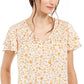 Blusa feminina estilo &amp; co com decote dividido e franzido, tamanho médio, amarela