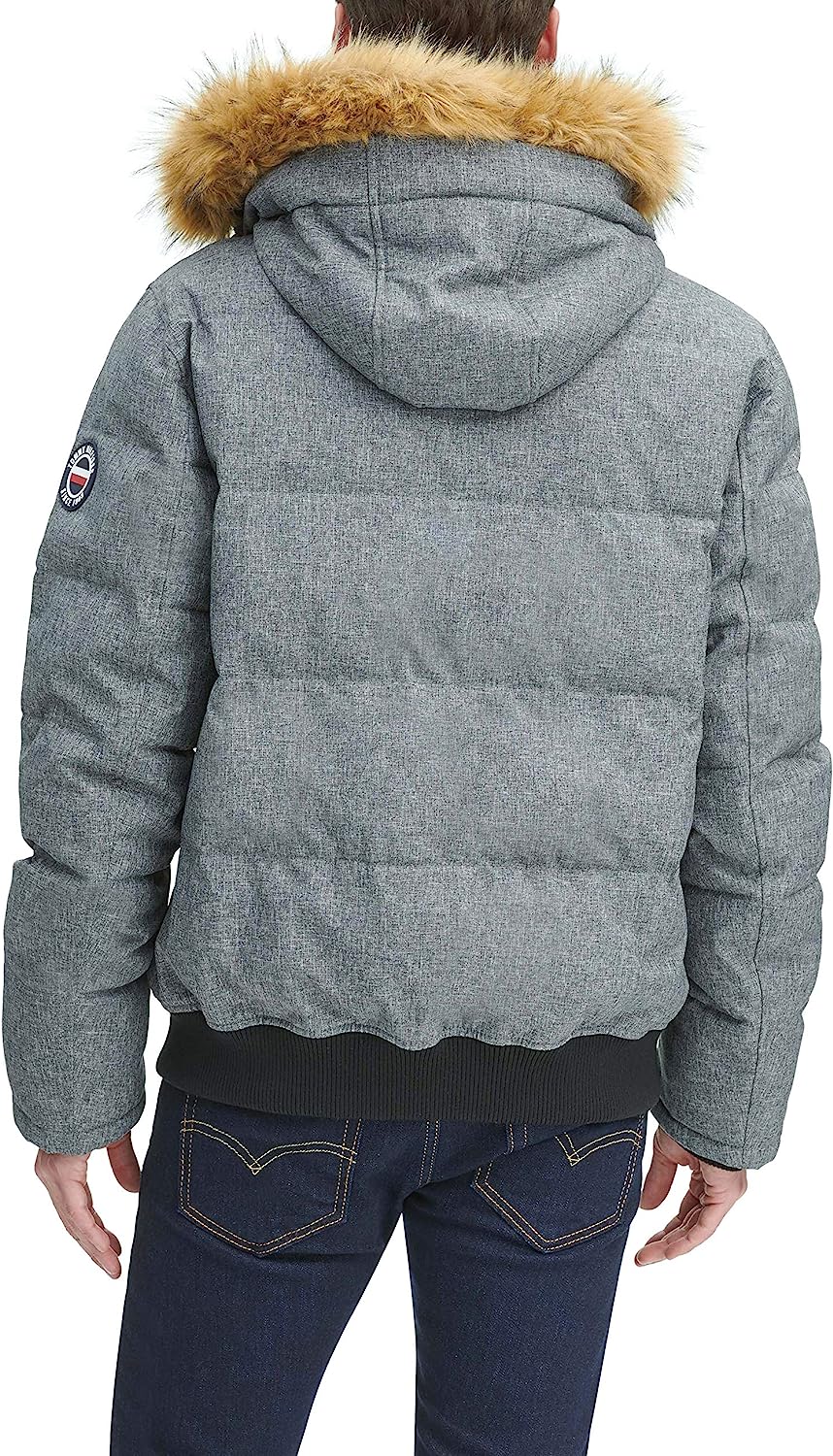 Tommy Hilfiger Parka Longa Masculina com Capuz de Pele Sintética Cinza Tamanho Grande