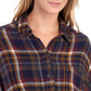 Camisa feminina Free People Hidden Valley com botões, manga comprida, azul, tamanho X-S