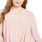Blusa feminina de manga comprida com aba dobrada INC International Concepts, rosa, tamanho 0X