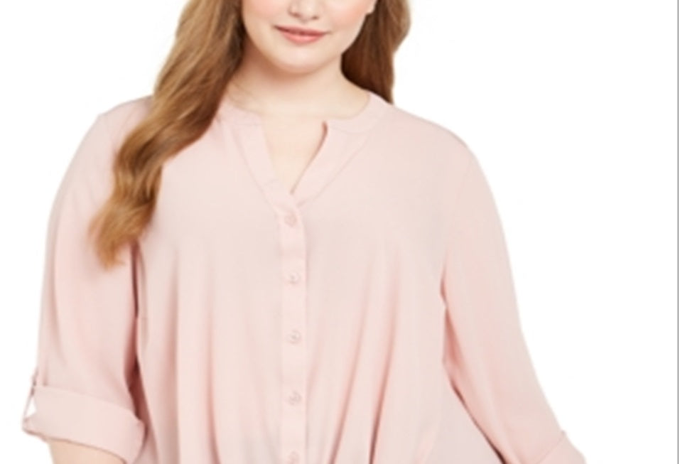 Blusa feminina de manga comprida com aba dobrada INC International Concepts, rosa, tamanho 0X