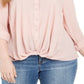 Blusa feminina de manga comprida com aba dobrada INC International Concepts, rosa, tamanho 0X