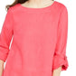 Charter Club Blusa feminina com mangas enroladas e mistura de linho, laranja, tamanho grande