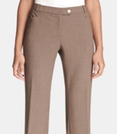 Calça feminina Calvin Klein com zíper e bolsos, perna reta, pequena, marrom, tamanho 12 P