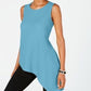 Blusa feminina Alfani texturizada com bainha assimétrica, sem mangas, decote redondo, alta e baixa, tamanho grande, azul