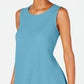 Blusa feminina Alfani texturizada com bainha assimétrica, sem mangas, decote redondo, alta e baixa, tamanho grande, azul