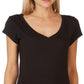 Blusa lisa de malha elástica macia com decote em V Aveto feminina, tamanho X-G