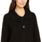 Top texturizado feminino JM Collection com dois botões, preto, tamanho pequeno P/M