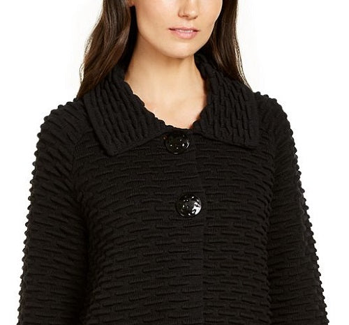 Top texturizado feminino JM Collection com dois botões, preto, tamanho pequeno P/M