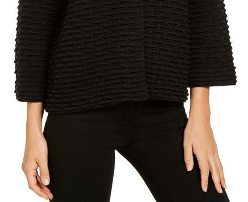 Top texturizado feminino JM Collection com dois botões, preto, tamanho pequeno P/M