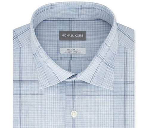 Camisa social xadrez elástica Michael Kors masculina, corte clássico/regular, sem ferro, para performance em airsoft, azul, tamanho M