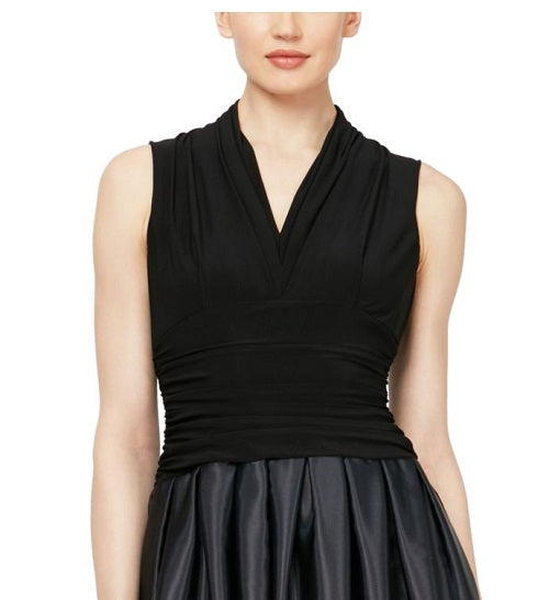 Vestido de coquetel feminino SL Fashions, sem mangas, com decote em V e abaixo do joelho, preto, tamanho 8
