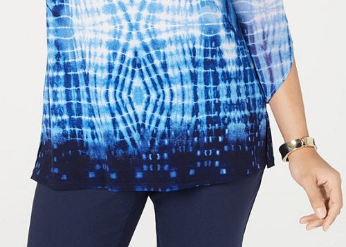 Túnica feminina tie-dye azul da coleção JM, tamanho pequeno e pequeno