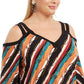 INC International Concepts Top feminino estampado com ombros descobertos, vermelho, tamanho 1X