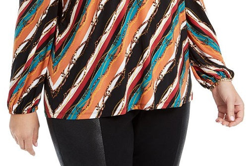 INC International Concepts Top feminino estampado com ombros descobertos, vermelho, tamanho 1X