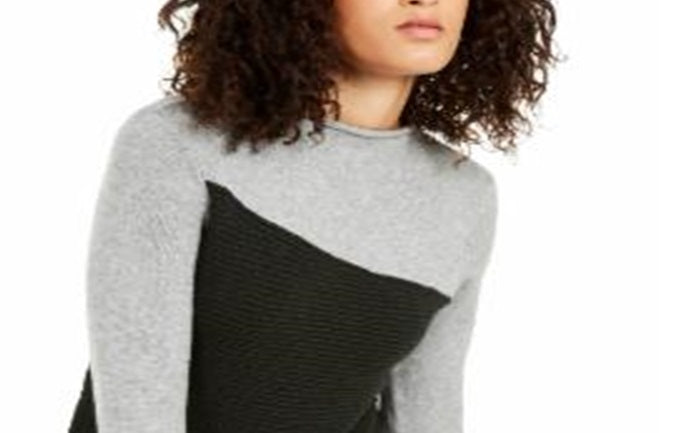 Suéter Alfani Feminino Colorblocked Cinza Tamanho P