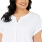 Blusa feminina Alfani Plus com decote dividido e manga curta, branca, tamanho 1X