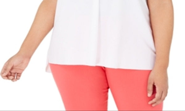 Blusa feminina Alfani Plus com decote dividido e manga curta, branca, tamanho 1X