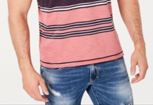 Camiseta listrada masculina com gola dividida e tamanho extragrande da INC International Concepts