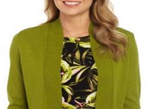 Cardigan feminino Kasper com manga comprida aberta, verde, tamanho médio