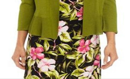 Cardigan feminino Kasper com manga comprida aberta, verde, tamanho médio