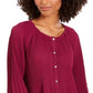 Blusa feminina Ny Collection Petite plissada com botões frontais e manga sino, vermelha, tamanho Petite M