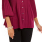 Blusa feminina Ny Collection Petite plissada com botões frontais e manga sino, vermelha, tamanho Petite M