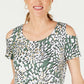 Blusa feminina estampada com ombros descobertos, verde, tamanho pequeno, da coleção JM