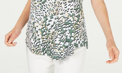 Blusa feminina estampada com ombros descobertos, verde, tamanho pequeno, da coleção JM